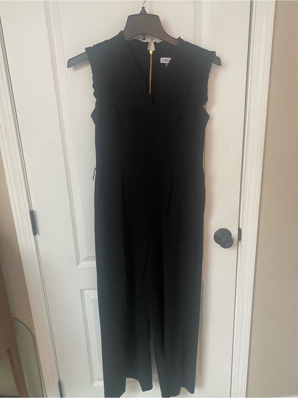 Calvin Klein Black Sleeveless Zip-Front Jumpsuit